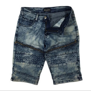 SH282 Carbon Black Premium Moto Denim Shorts 30